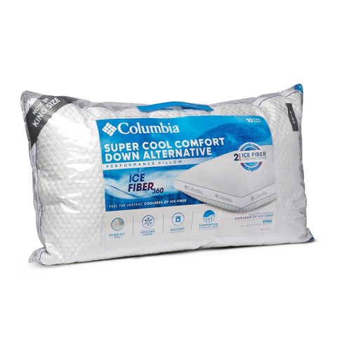 Columbia Comfort Ice Fiber Pillow cover close-up shows breathable cooling fabric for hot sleep.