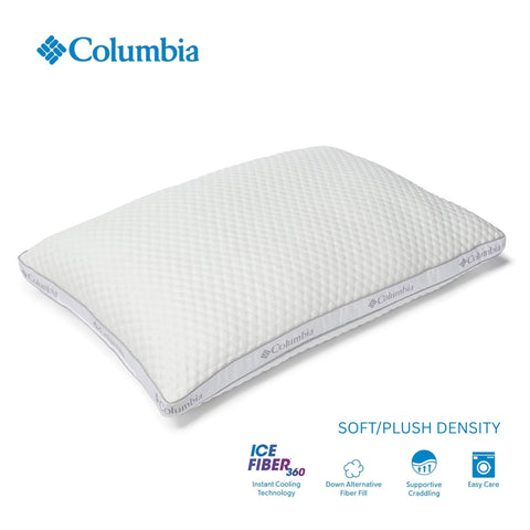 Columbia Comfort Ice Fiber Side Sleeper Pillow demonstrates ergonomic neck and spine support.