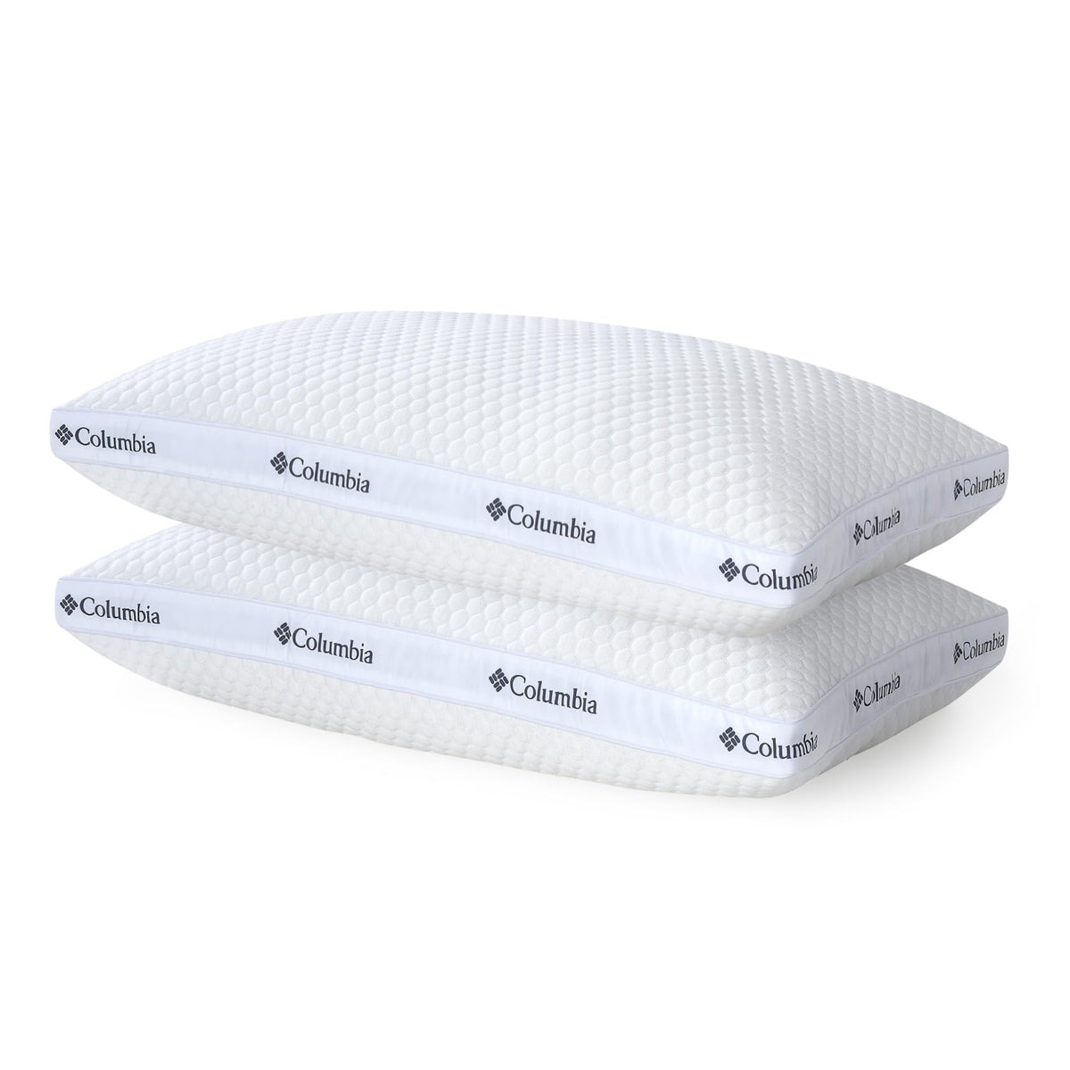 Columbia Ice Fiber side sleeper pillow 2-pack cools hot sleepers with breathable fabric.