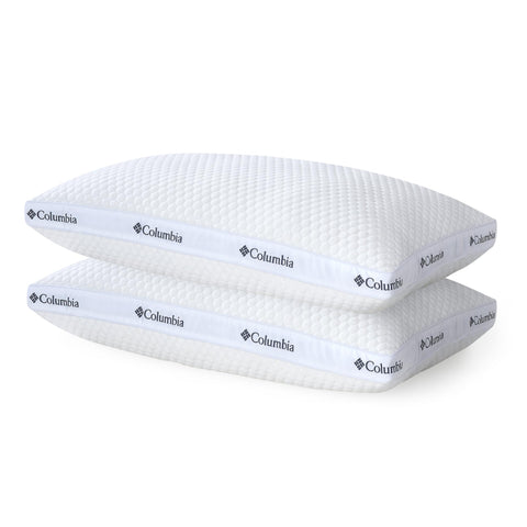 Columbia Ice Fiber side sleeper pillow 2-pack cools hot sleepers with breathable fabric.