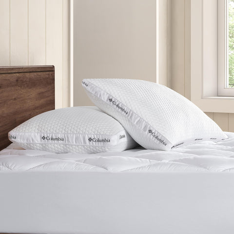 Columbia machine-washable standard queen pillow for easy care.