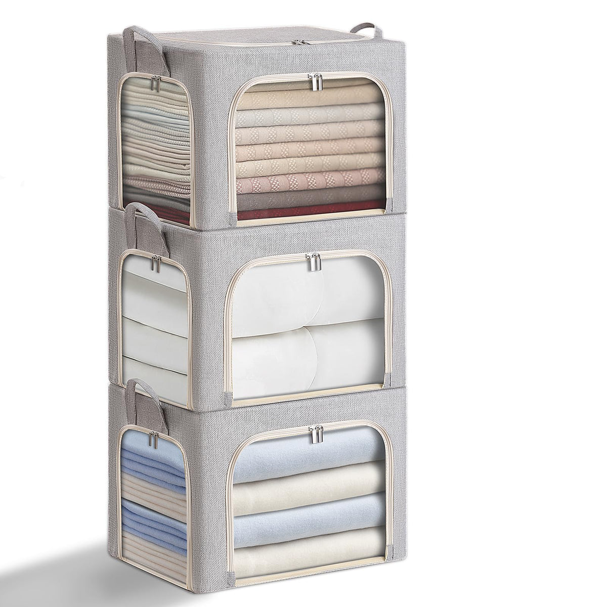 combocube 3-side zippered bin front view with large window for quick outfit spotting