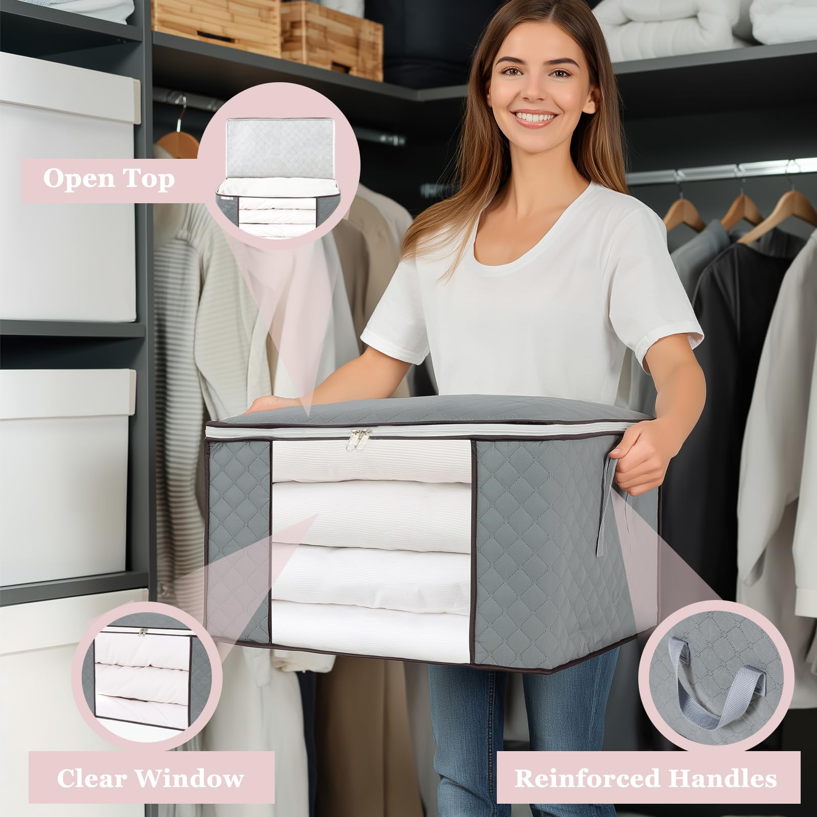 Combocube closet-organization bag fits neatly on shelves for quick access.