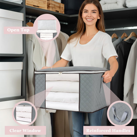 Combocube closet-organization bag fits neatly on shelves for quick access.