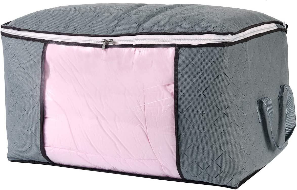 Combocube comforter storage bag with zipper closure keeps contents secure during storage.