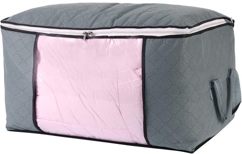 Combocube comforter storage bag with zipper closure keeps contents secure during storage.