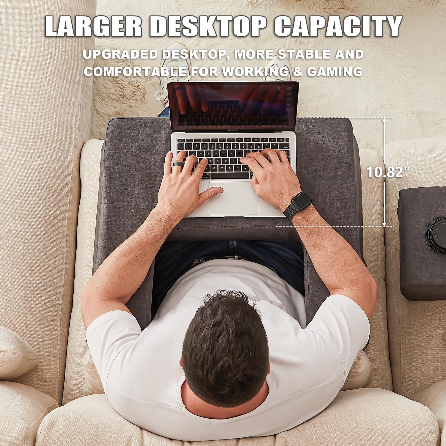 Comehealthy lap desk pillow gray side view supporting comfortable arm rest