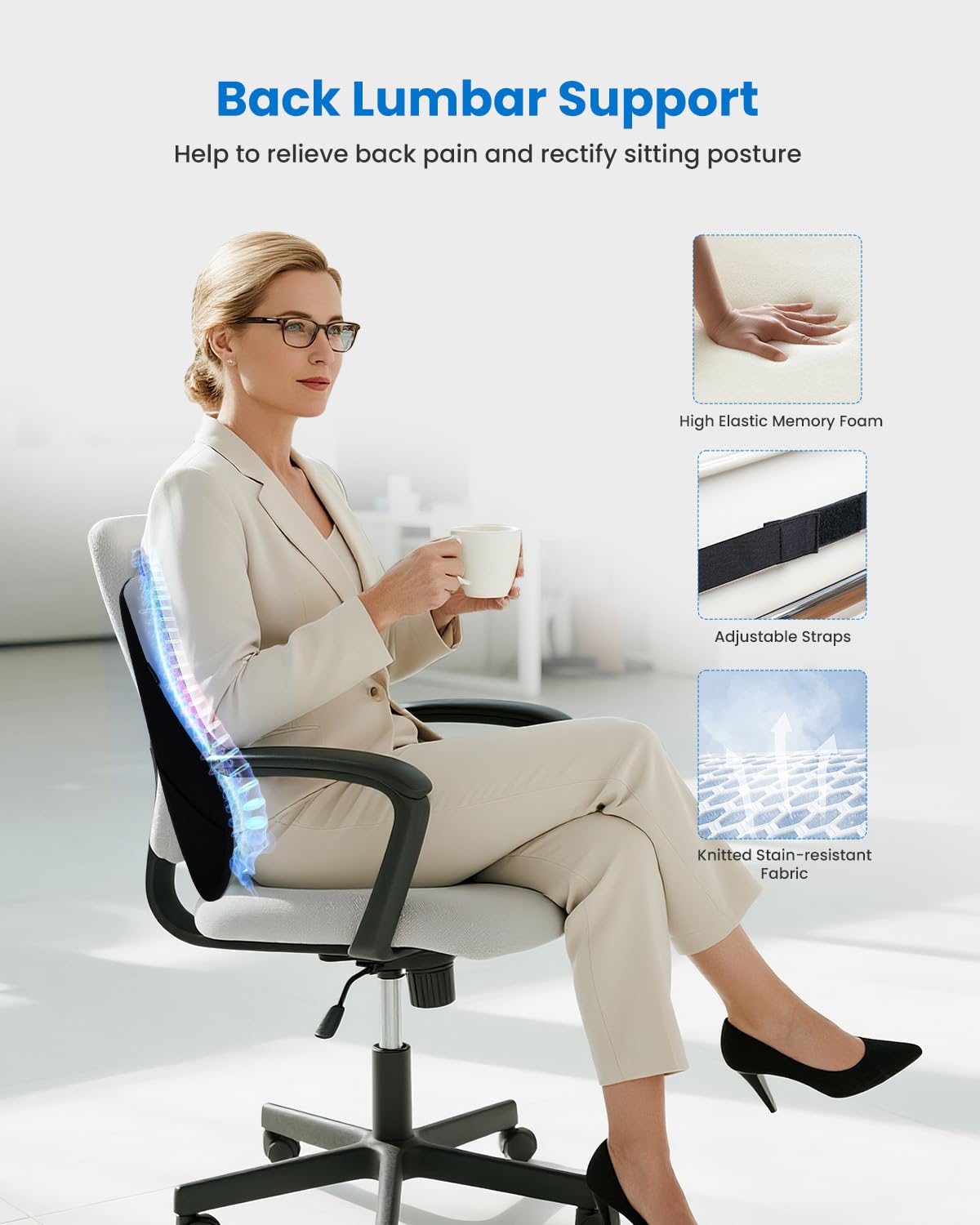 COMFIER heated lumbar cushion delivers warming coverage across the back