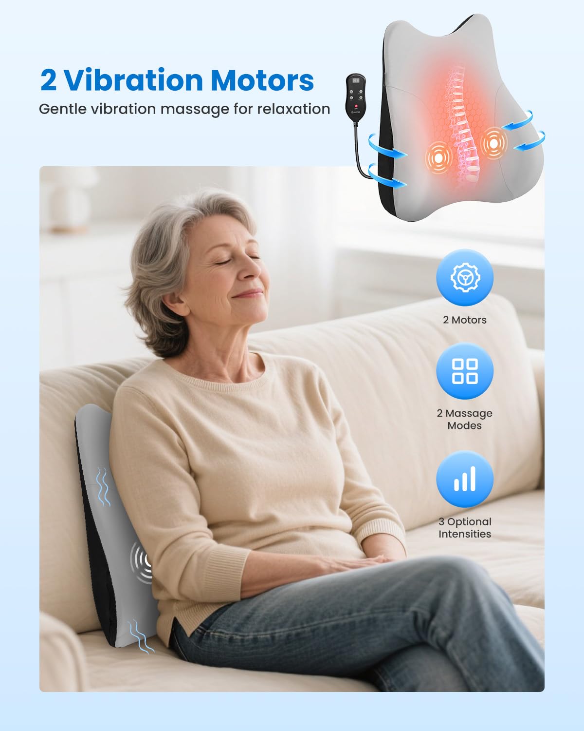 COMFIER lumbar pillow with two gentle vibration motors for back relaxation