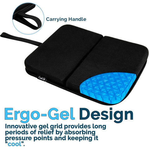 ComfiLife Ergo-Gel Airplane Seat Cushion tucked in a backpack for on-the-go use.
