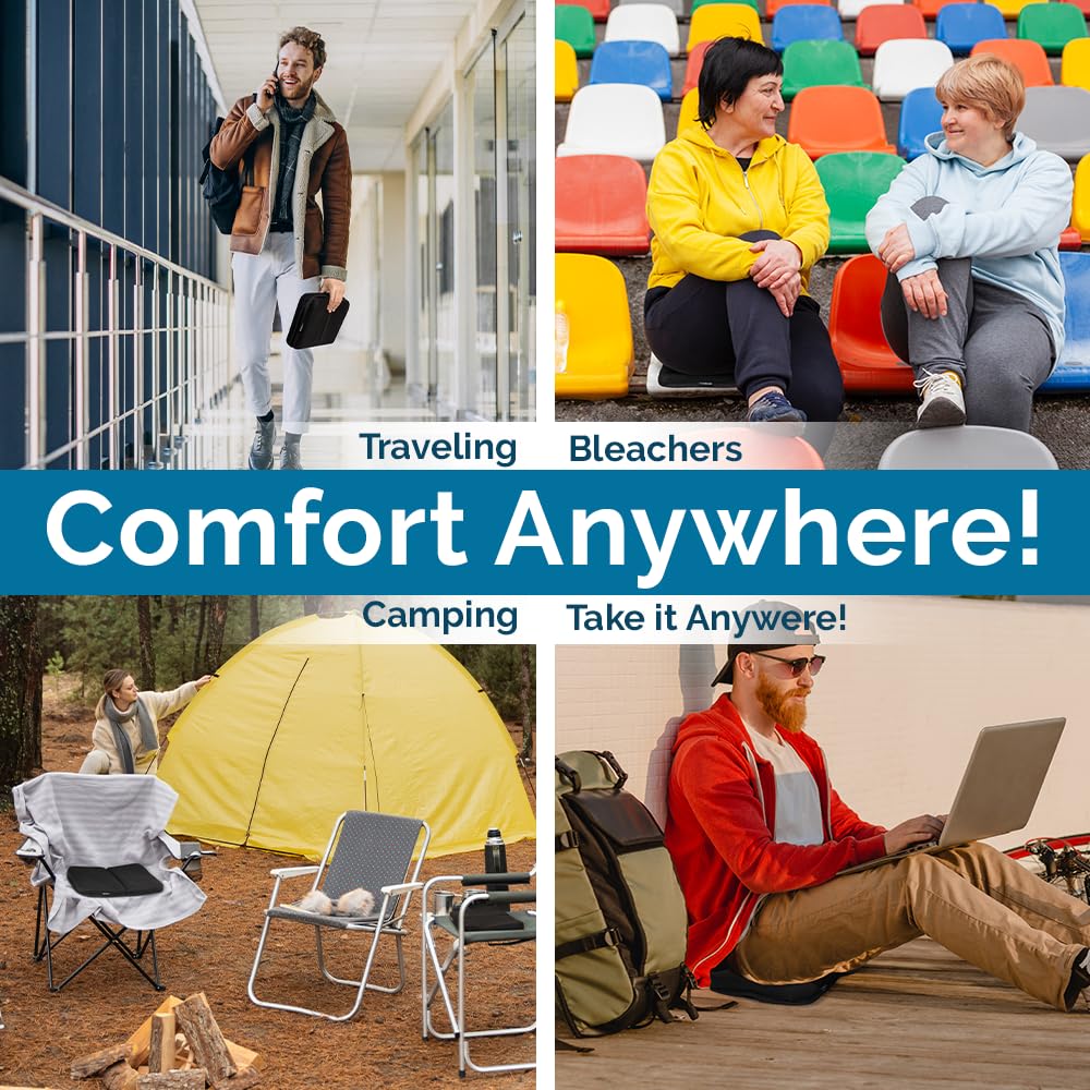 ComfiLife Ergo-Gel Airplane Seat Cushion on bleachers providing stable comfort.