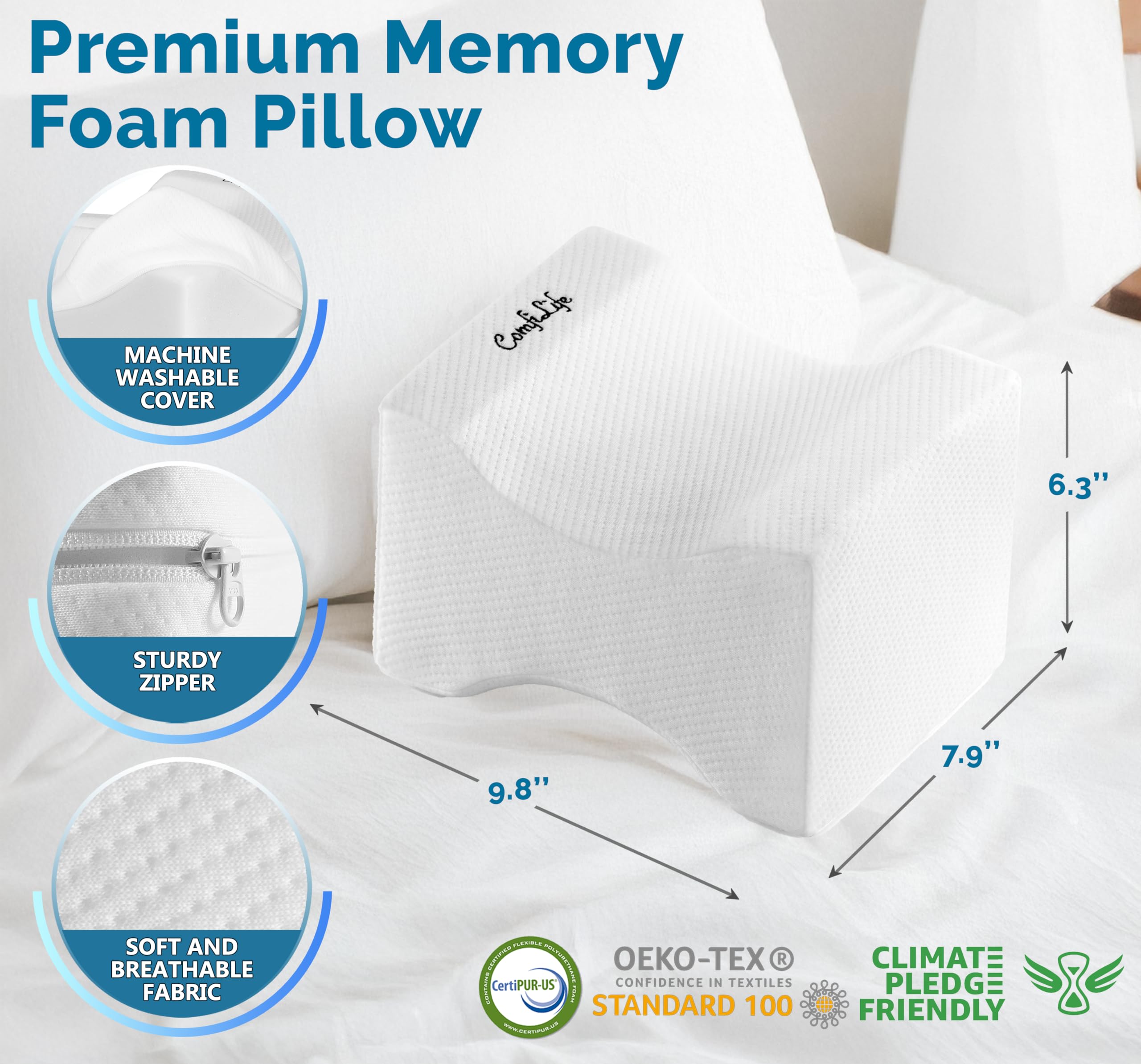 ComfiLife knee pillow breathable cover stays cool and easy to clean.