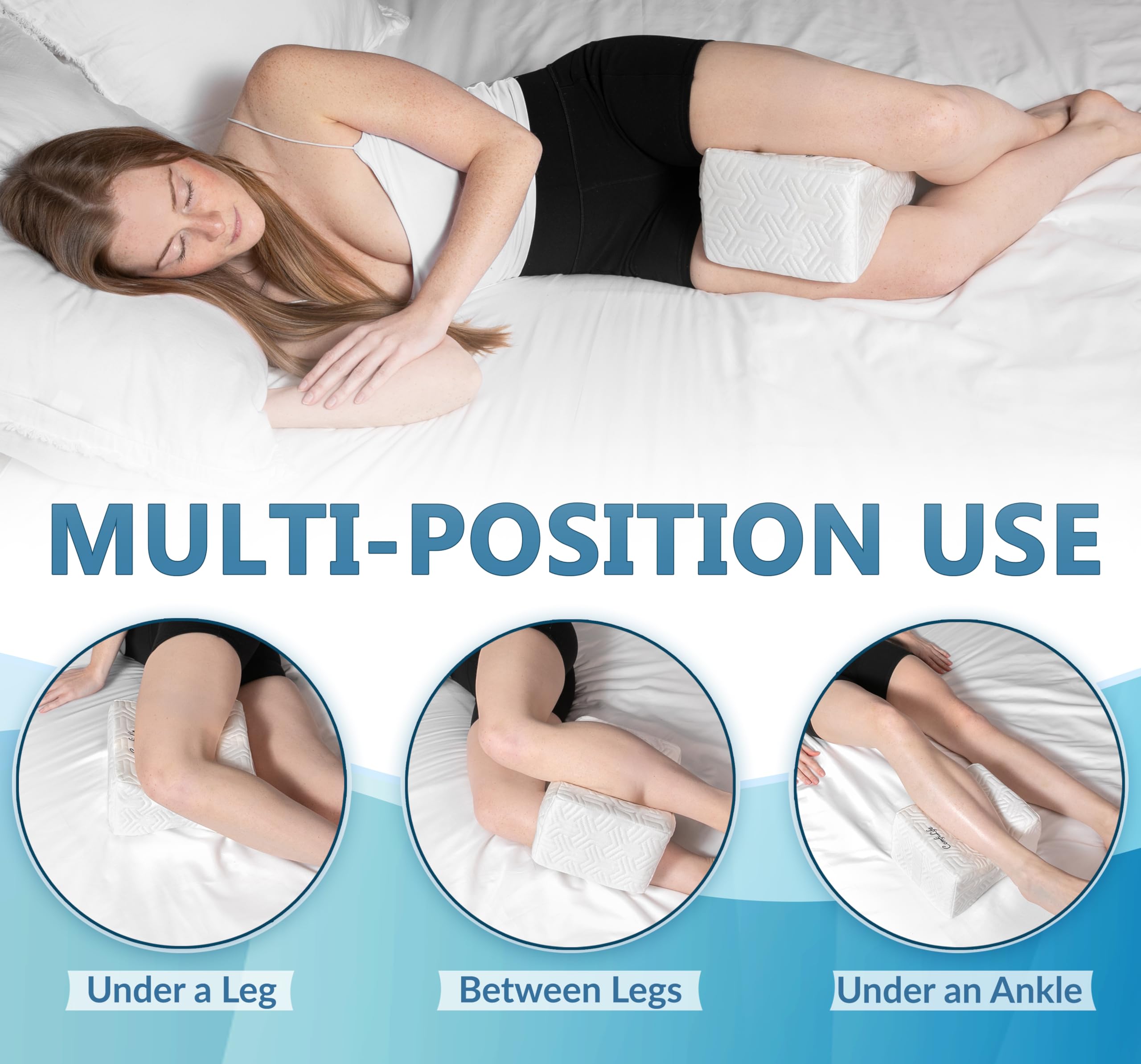 ComfiLife knee pillow high-density foam provides long-lasting comfort.