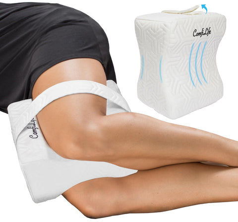ComfiLife knee pillow for side sleepers with strap providing stable support