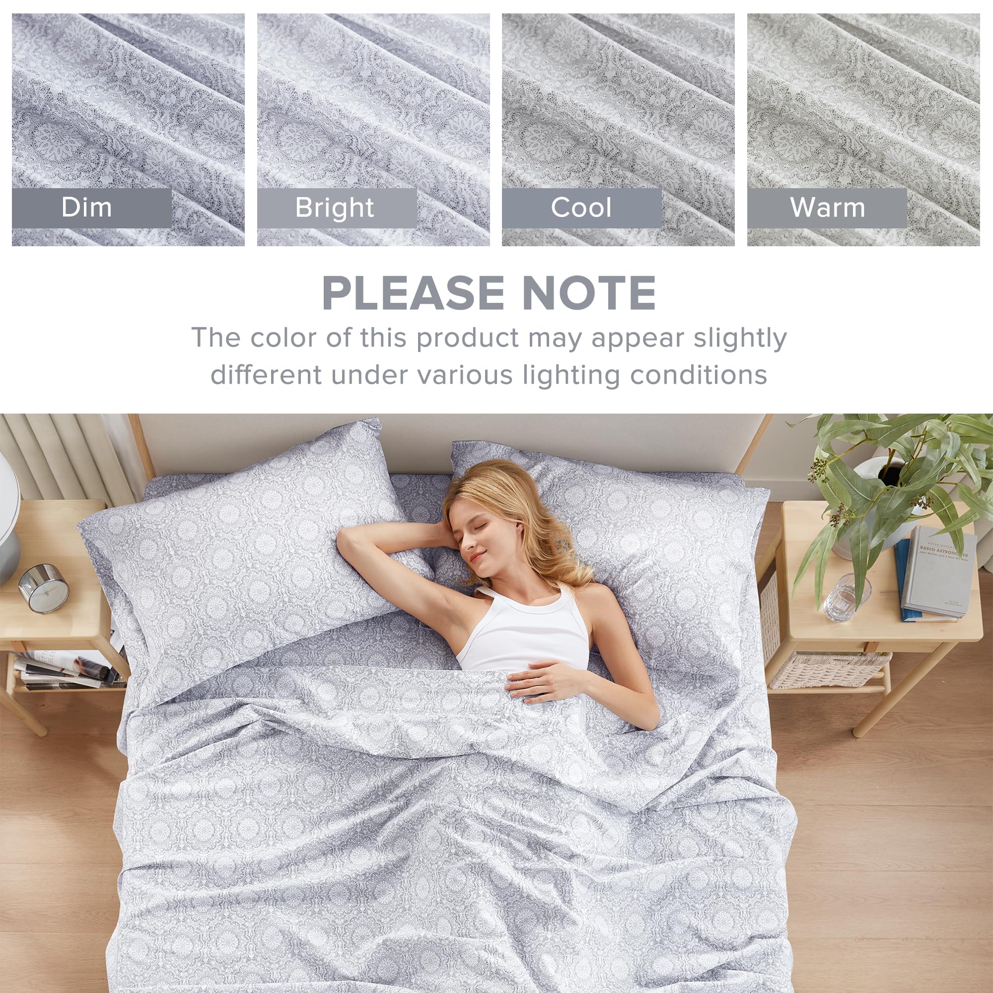 All-season comfort with Comfort Spaces Adelia Gray sheets suitable for year-round use
