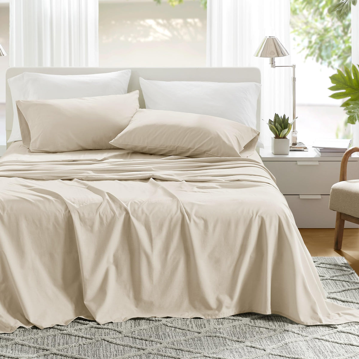 Comfort Spaces twin flat sheet on a breathable cotton sheet set for year-round comfort
