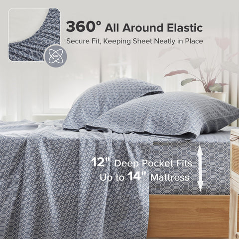 Comfort Spaces Diamond Blue fitted sheet with a 16-inch equivalent pocket for secure fit