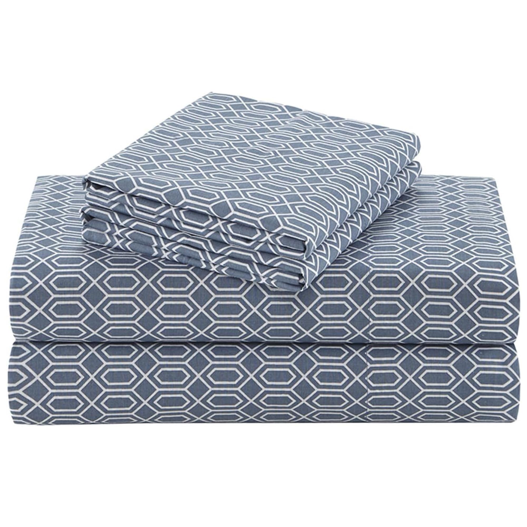 Comfort Spaces Diamond Blue flat sheet showing the elegant pattern and breathable comfort