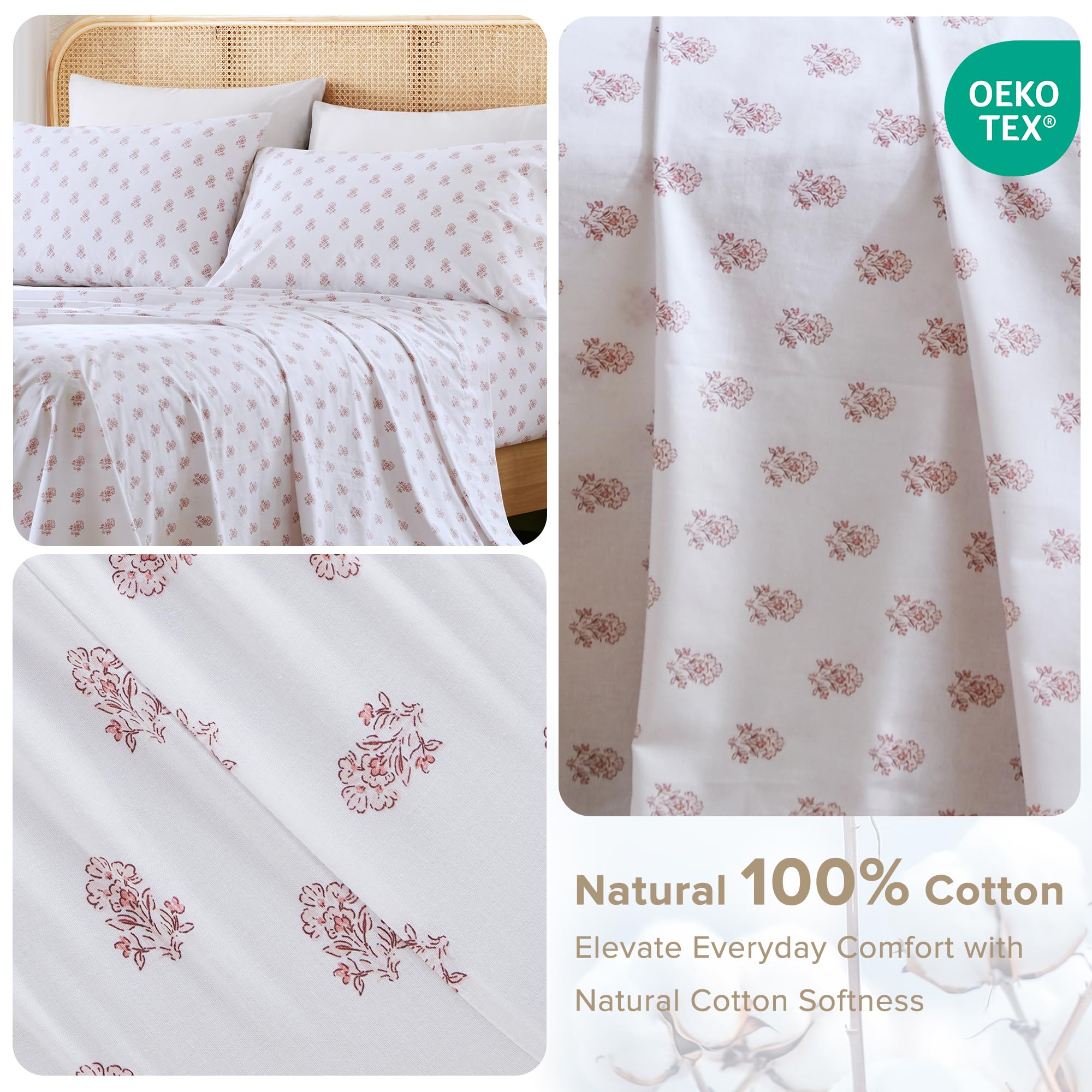 Comfort Spaces Floral fitted sheet on bed with 14-inch pocket