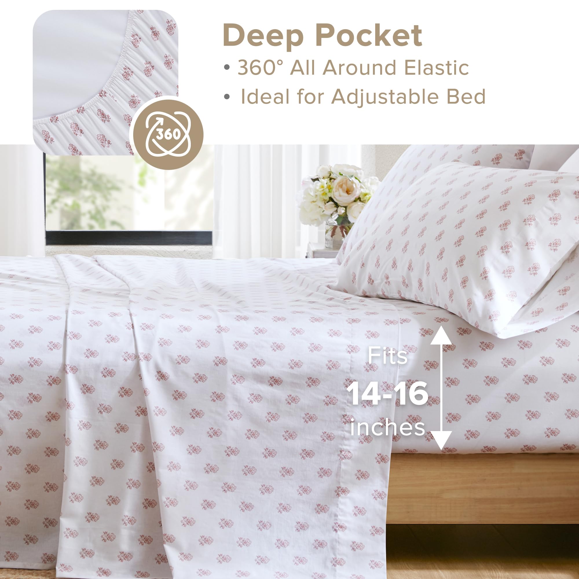 Comfort Spaces floral cotton sheets on a neatly made bed