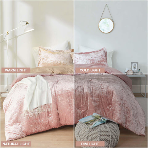Comfort Spaces Juliette Luxe blush palette enhances a feminine bedroom
