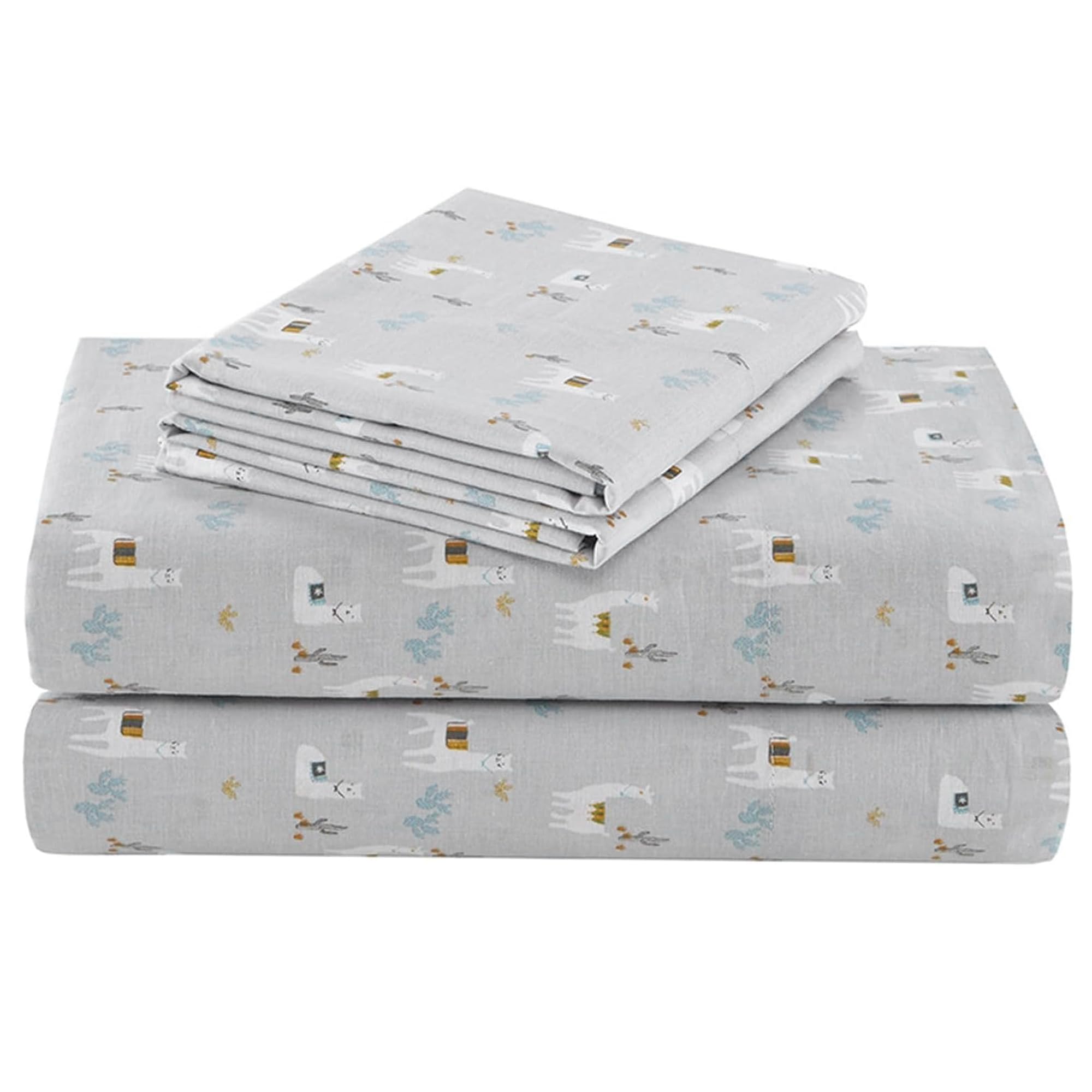 Comfort Spaces llama-print sheet set on a twin bed, all-season comfort