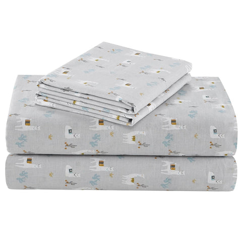 Comfort Spaces llama-print sheet set on a twin bed, all-season comfort