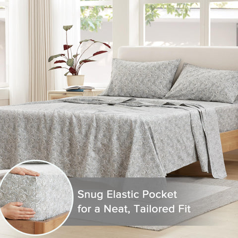 Comfort Spaces Paisley fabric close-up highlighting 144-thread-count softness