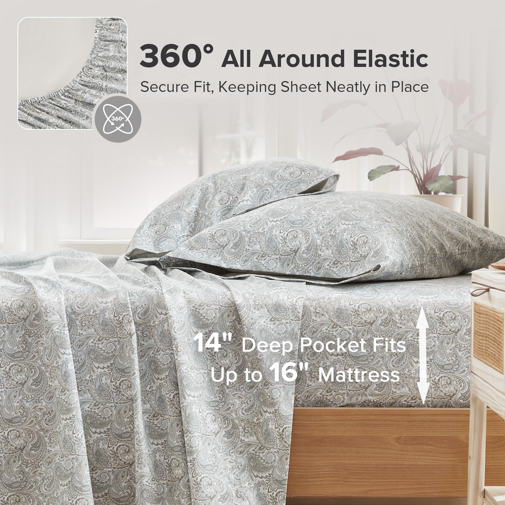 Comfort Spaces Paisley fitted pocket sheet securing up to 16-inch mattresses