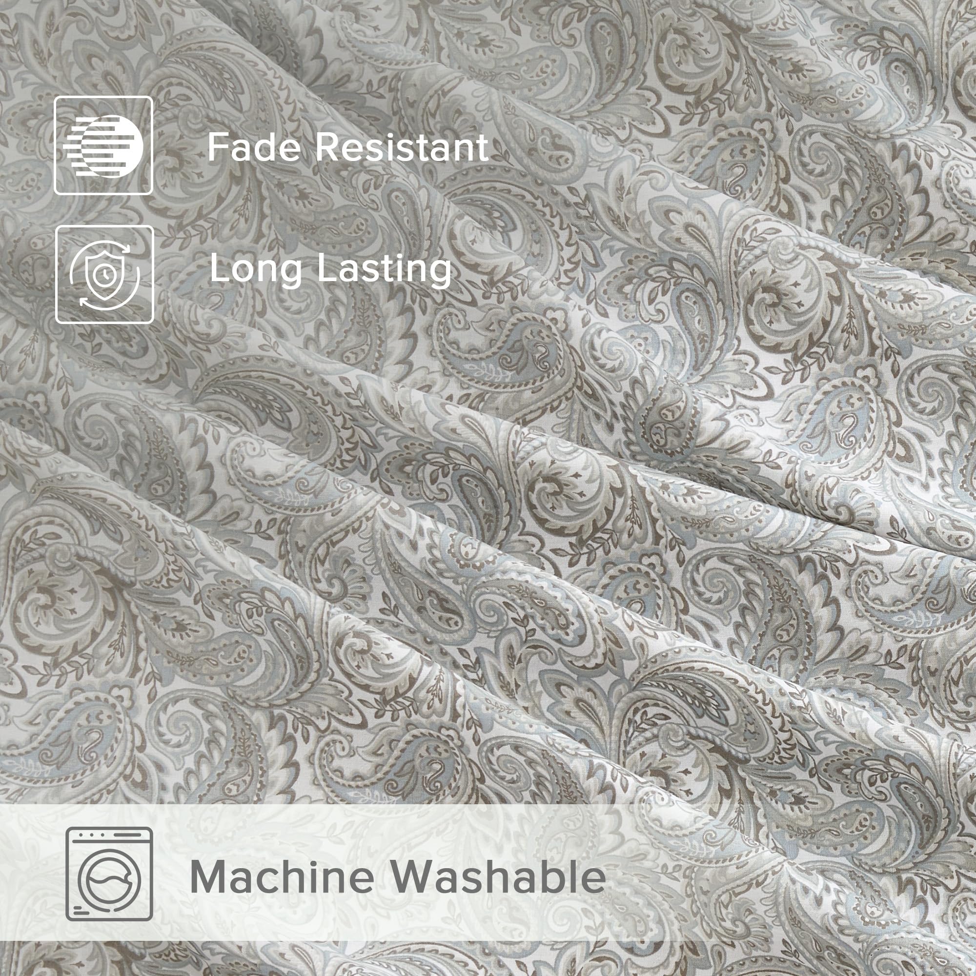 Comfort Spaces Paisley flat sheet draped to show cool breathable weave