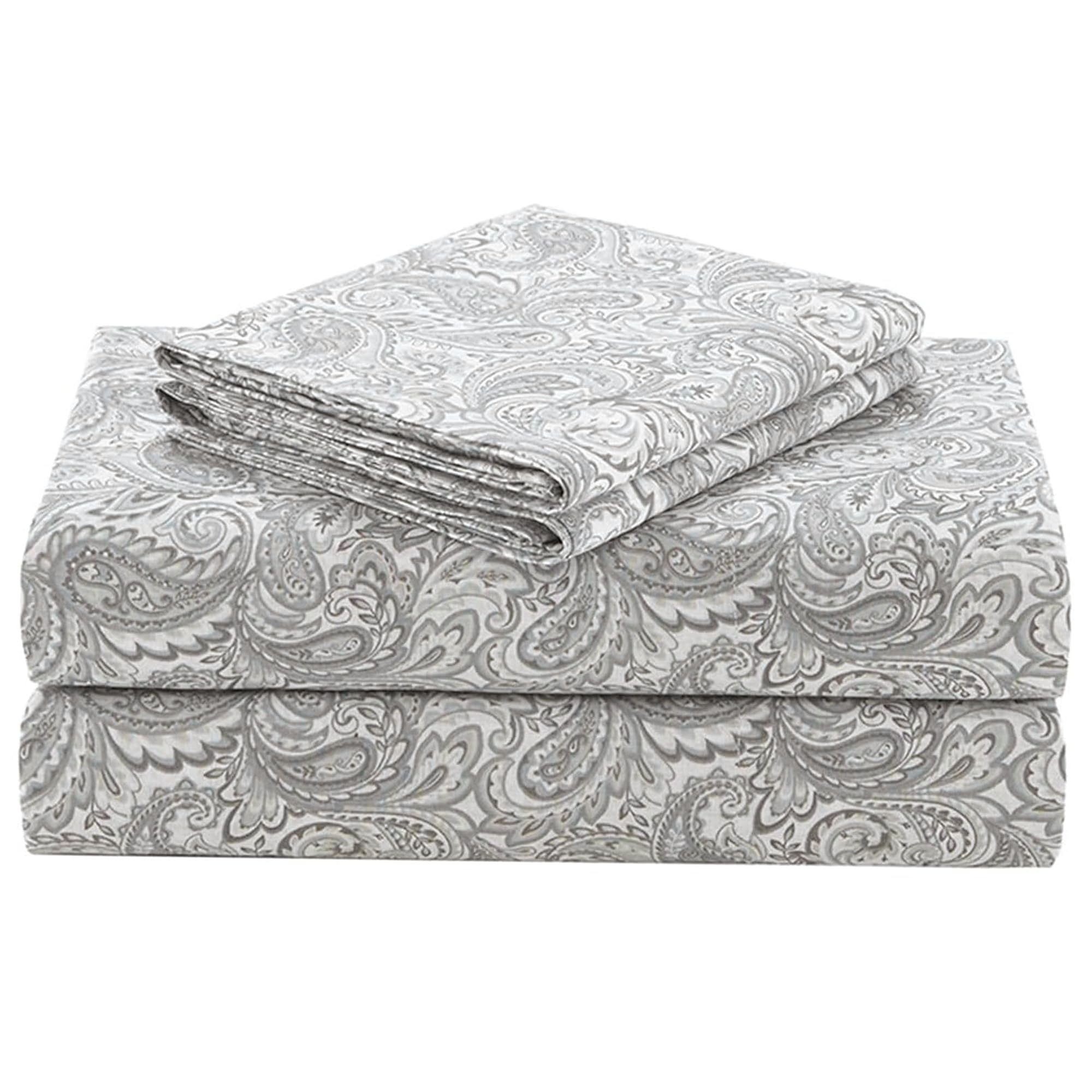 Comfort Spaces Paisley cotton sheet flat close-up shows soft breathable fabric