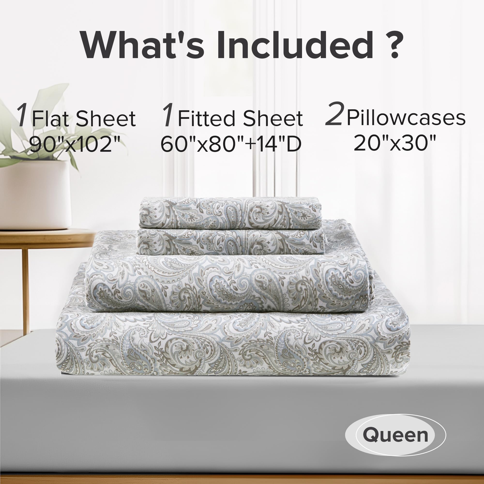 Comfort Spaces Paisley packaging displays easy care and machine washability