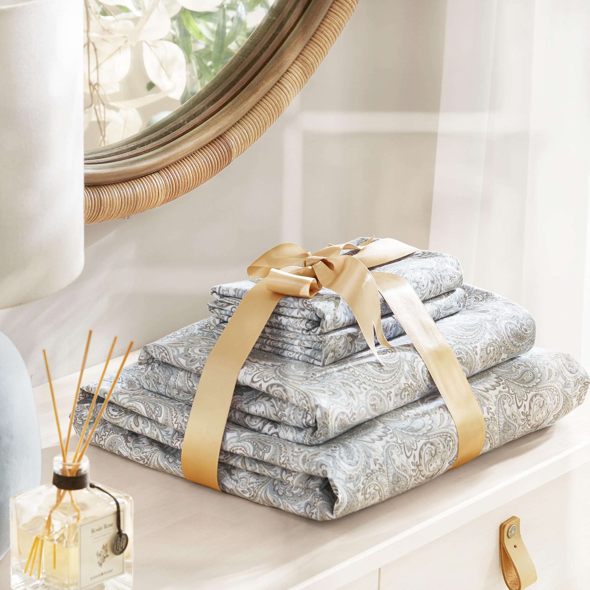 Comfort Spaces Paisley edge-stitch detail demonstrates durable construction