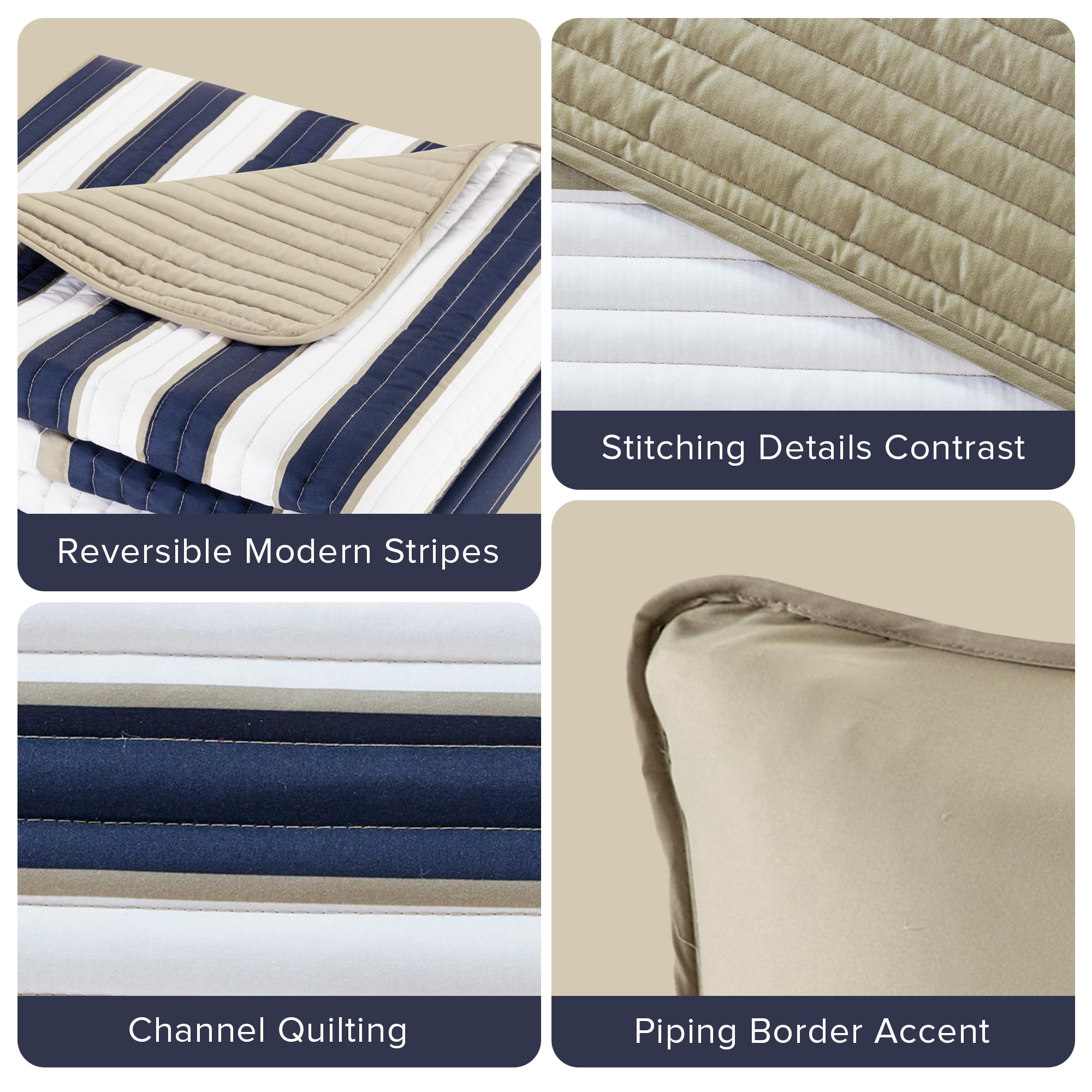 Queen size bed arrangement showing lightweight quilting ideal for layering.