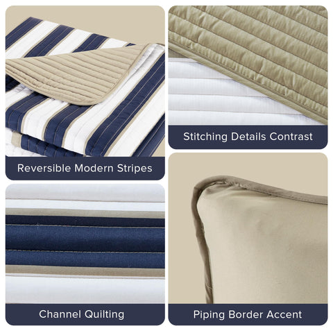 Queen size bed arrangement showing lightweight quilting ideal for layering.