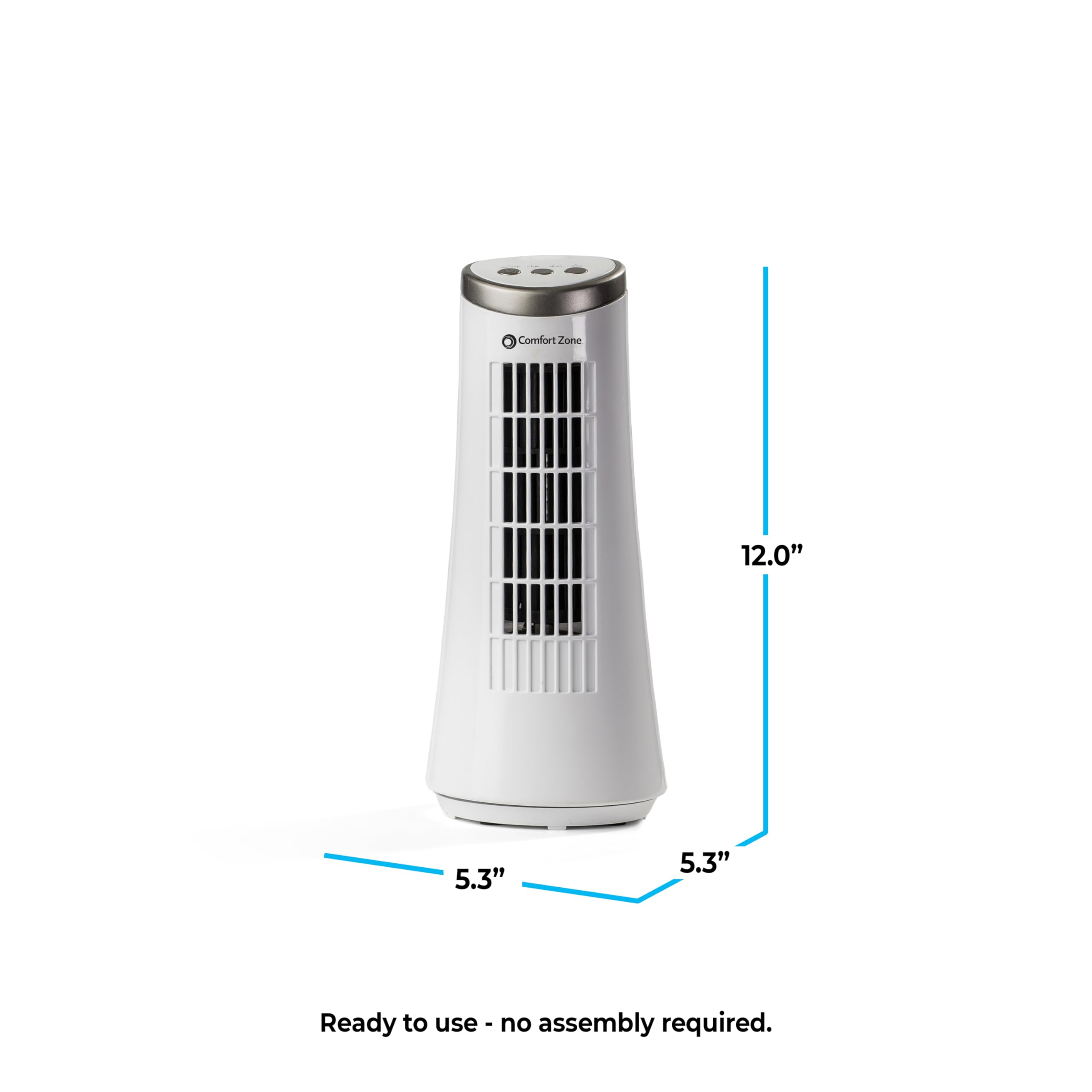 Comfort Zone 12-Inch Desk Fan back view showing compact, space-saving base.