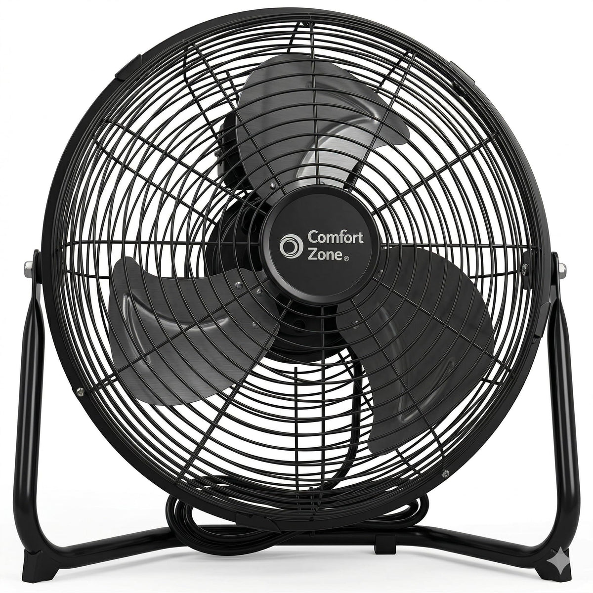 Comfort Zone 12-Inch low-profile fan front view with durable metal build for reliable cooling