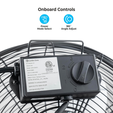 Comfort Zone 12-Inch low-profile fan side view showing compact setup for desks