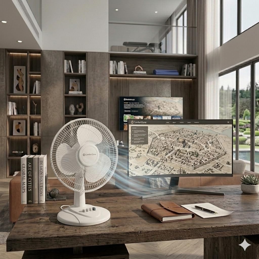 Comfort Zone 12in table fan desk use for focused cooling
