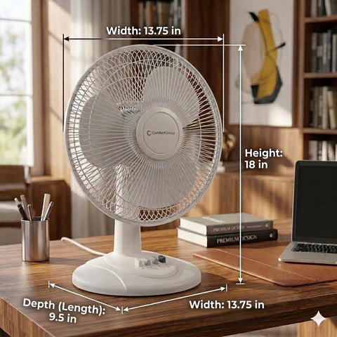 Comfort Zone 12in table fan oscillation distributes air across the room