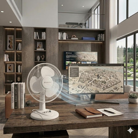 Comfort Zone 16-Inch Table Fan easy assembly for quick setup.