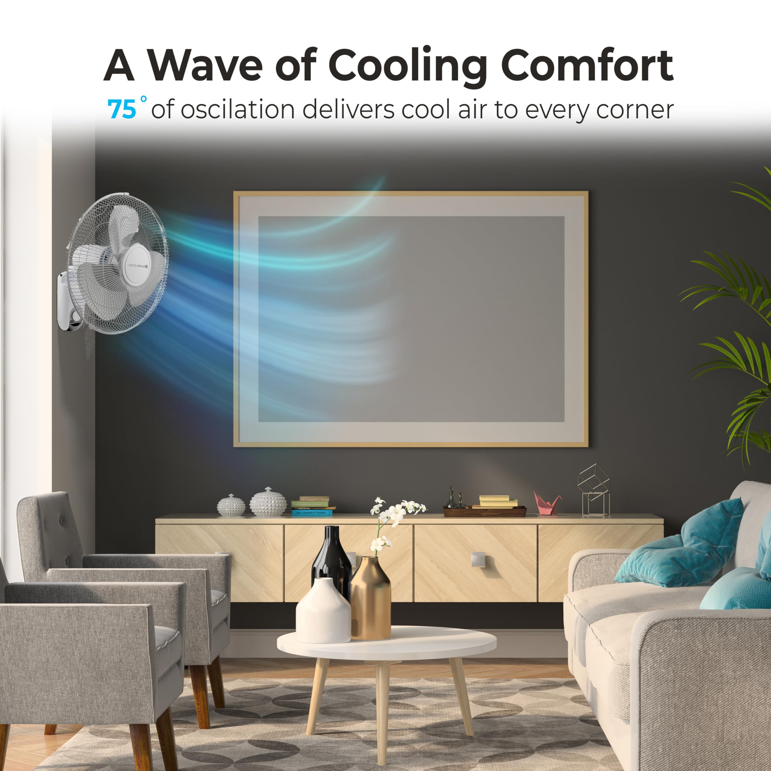 Comfort Zone 16-Inch fan in Natural Sleep mode for restful breeze.