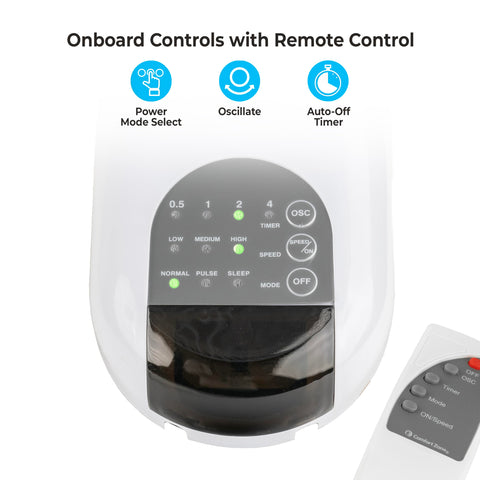 Comfort Zone 16-Inch fan remote control demonstrating wireless operation.