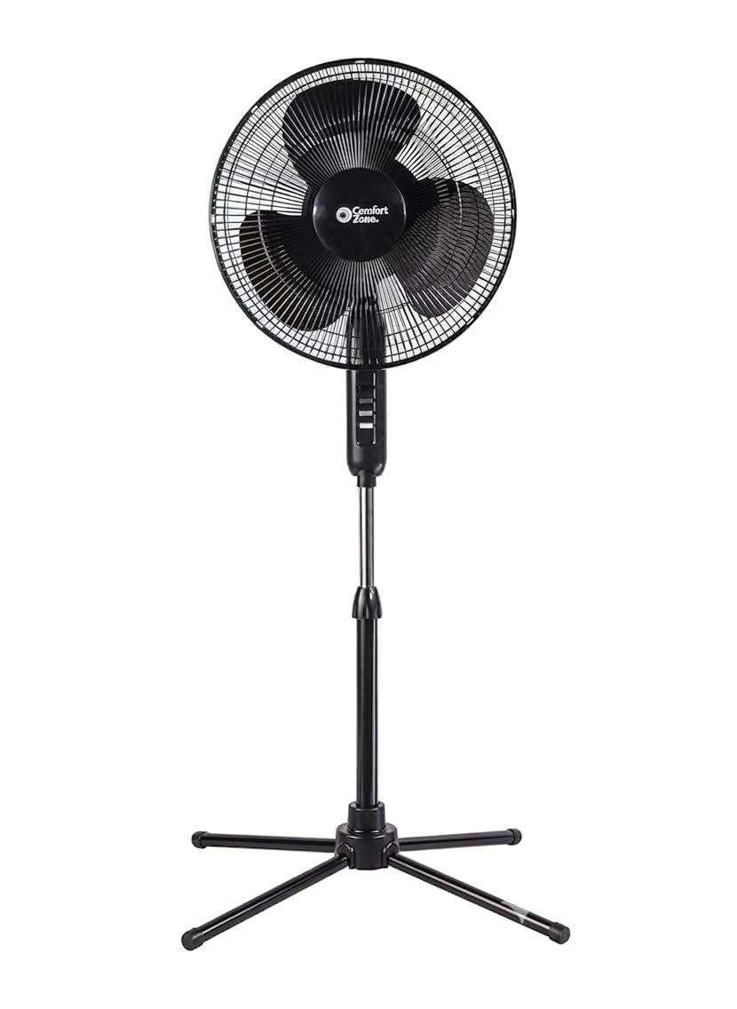 Comfort Zone 16-inch pedestal fan assembled for cooling and easy use.