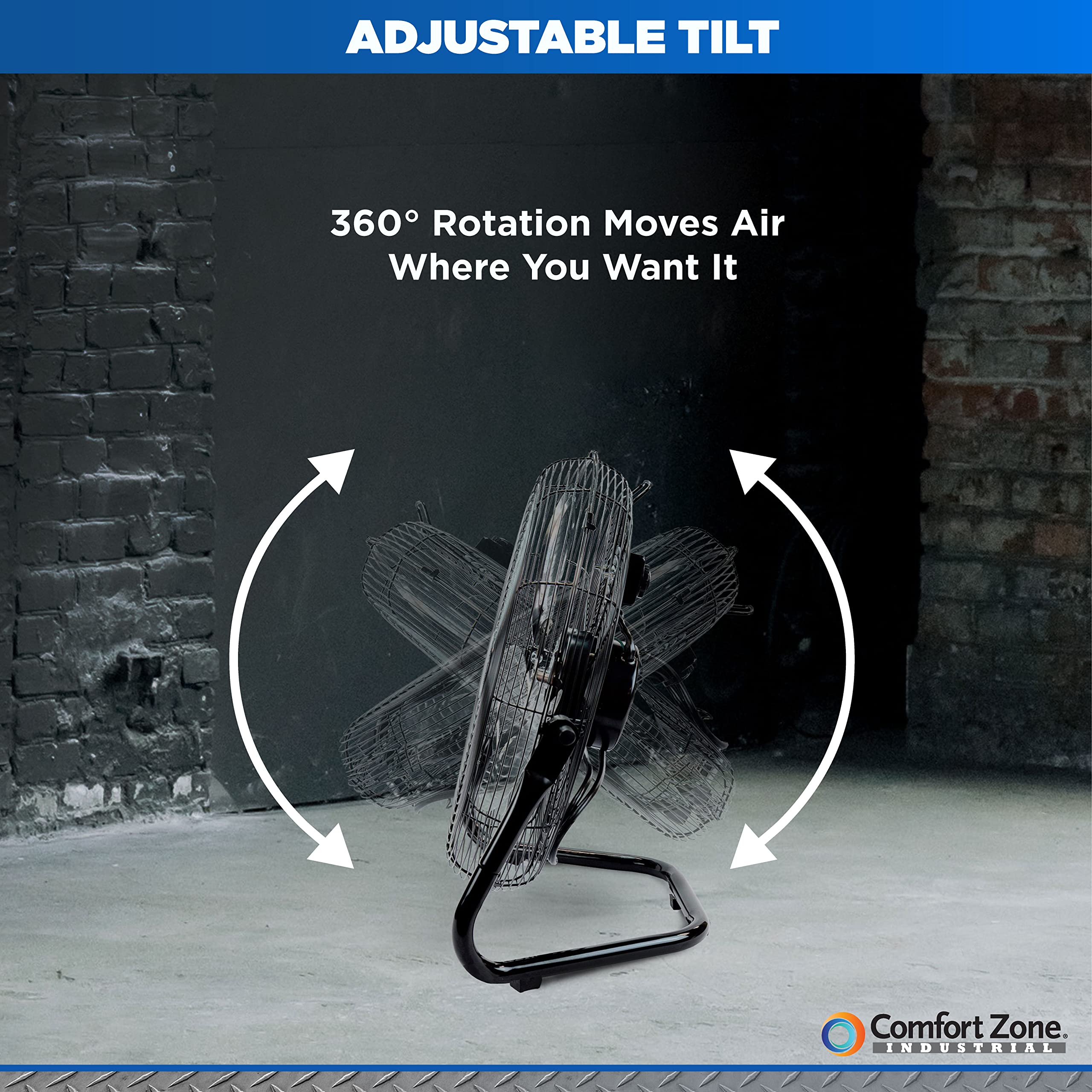 Comfort Zone 18-inch base with rubber feet ensures stability on varied floors