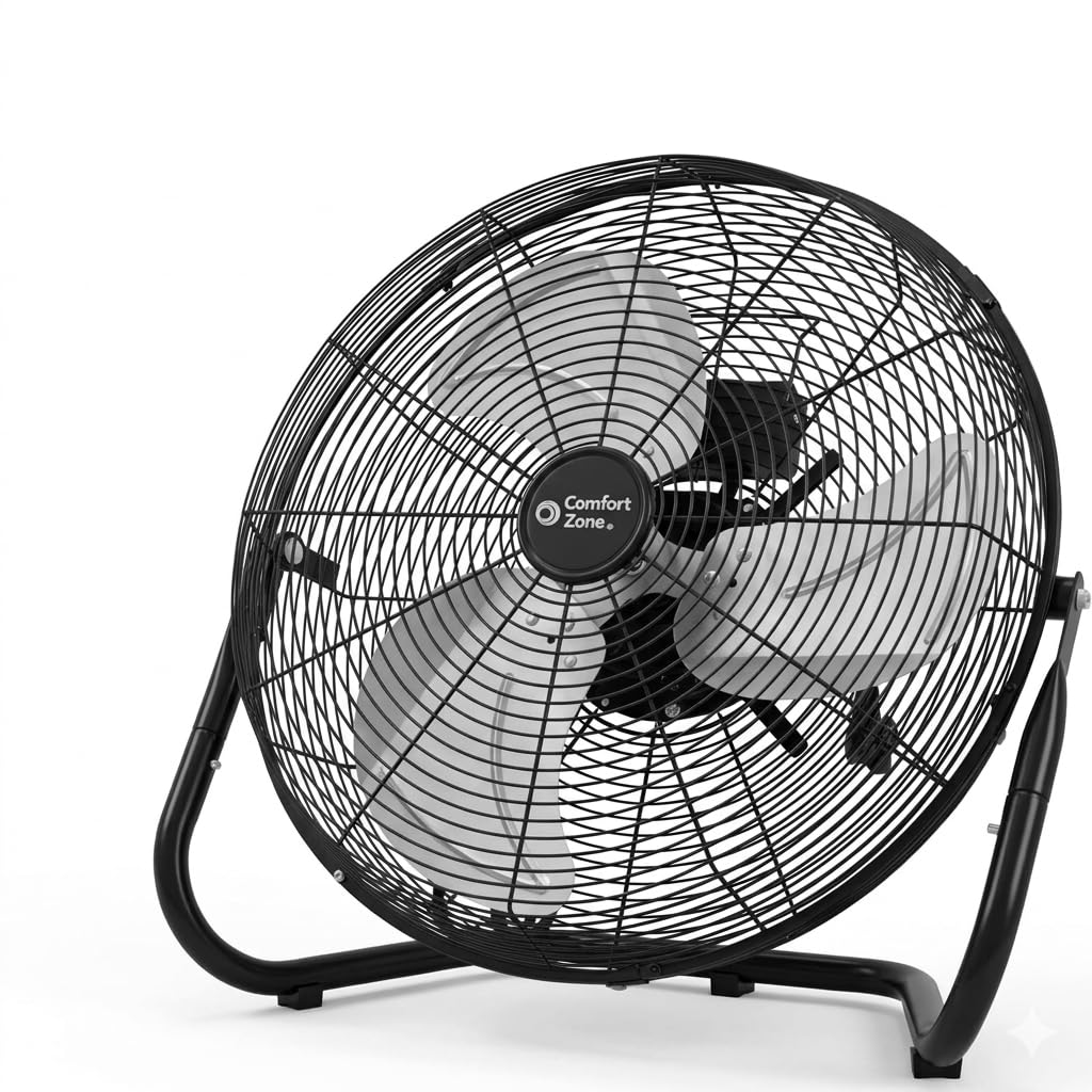 Comfort Zone 18-inch fan front view for powerful garage cooling