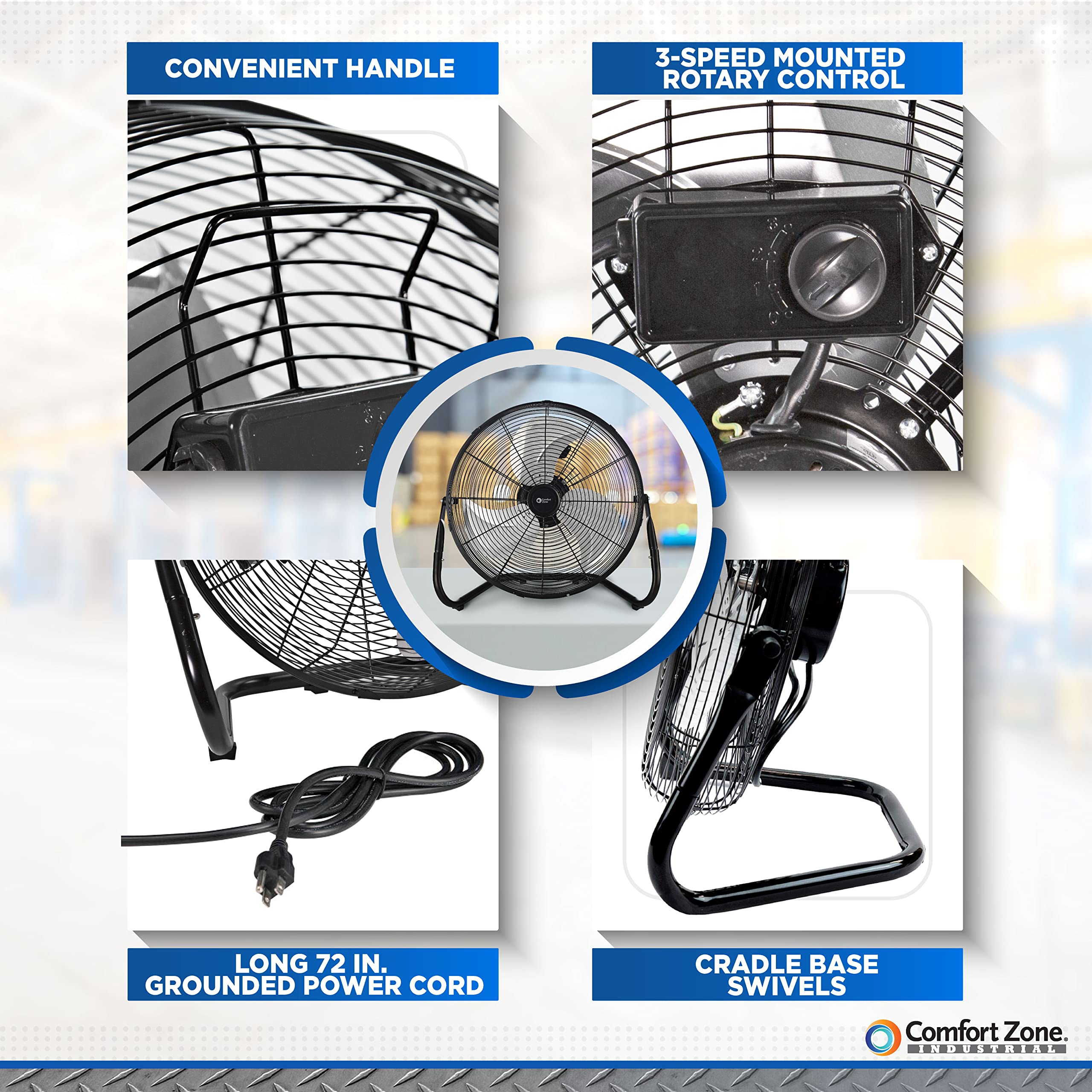 Comfort Zone 18-inch tilt-adjusted head demonstrates precise airflow control