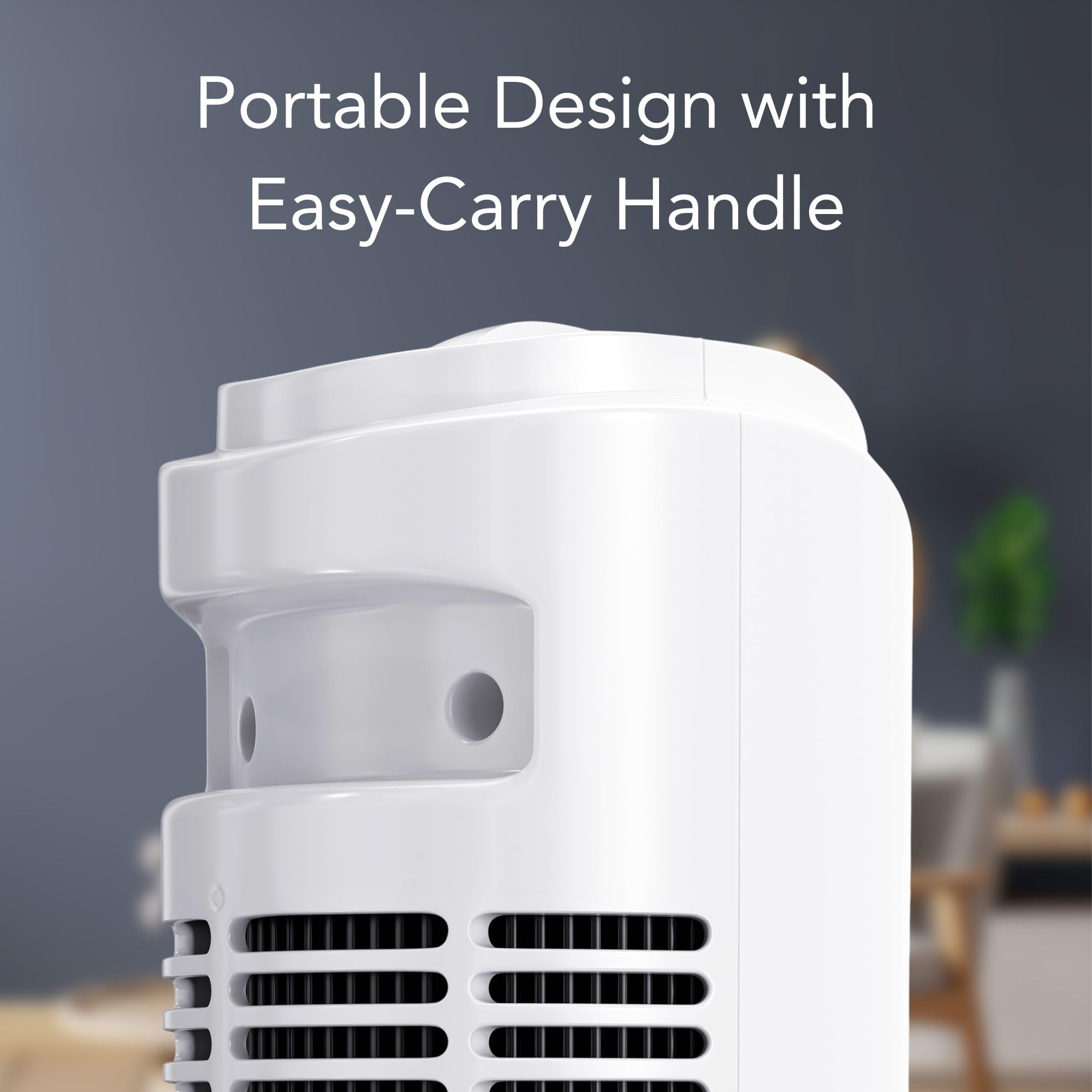 Comfort Zone 32-inch tower fan features built-in carry handle for easy relocation