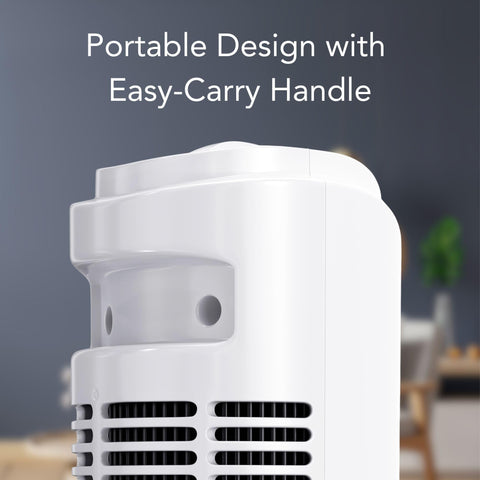 Comfort Zone 32-inch tower fan features built-in carry handle for easy relocation