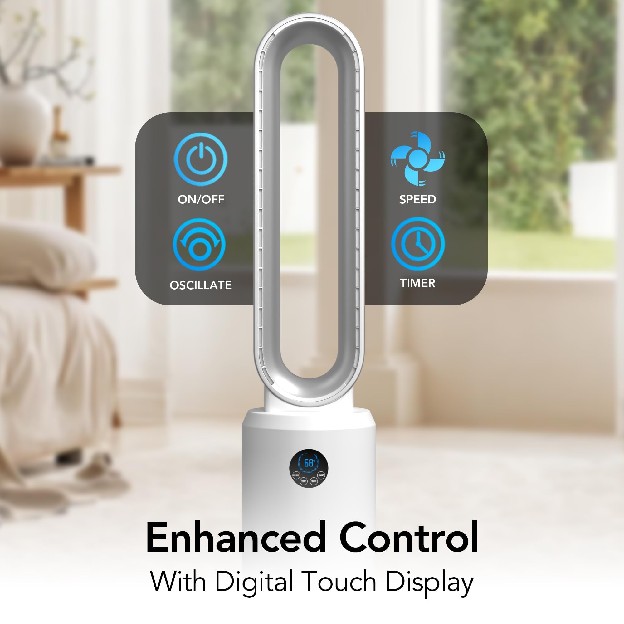 Comfort Zone bladeless tower fan digital LED display is easy to monitor.